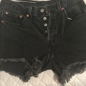 Levi's Black Jean Shorts High-Waisted Frayed Hem